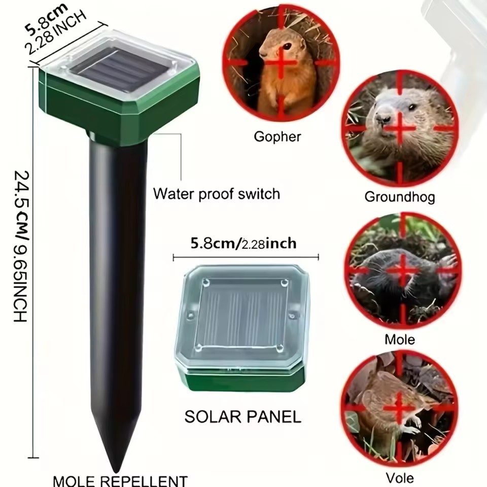Solar Power Mole Repeller Snake Deterrents Outdoor Groundhog Repellents