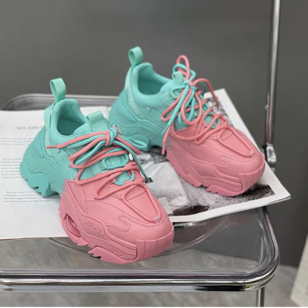 New Black Dad Chunky Sneakers Casual Vulcanized Shoes Woman High Platform Sneakers Lace Up White Sneakers Women