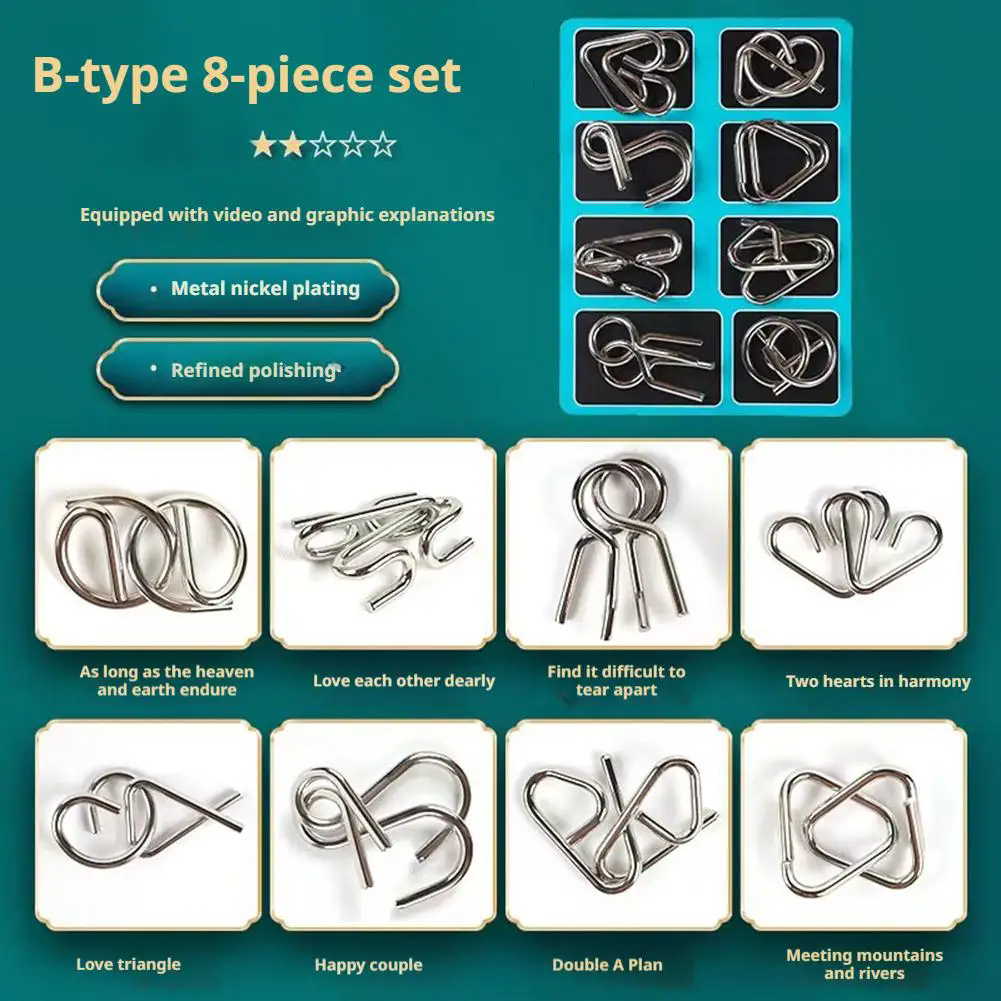 8 Montessori Series Metal Educational Toys Intelligence Interactive Game Unlock Widgets Kids Stress Relief Unique Toy