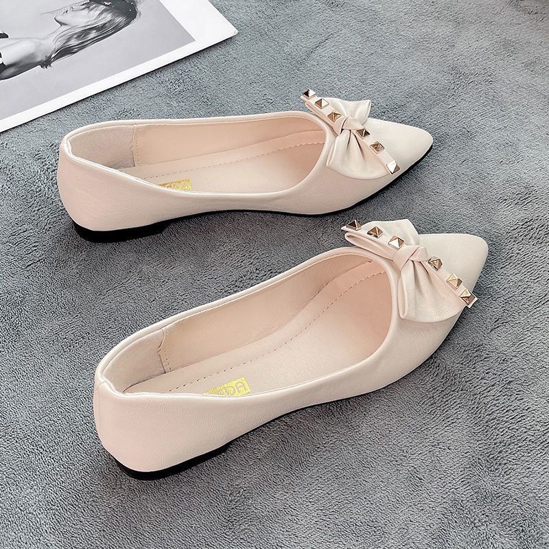 Pointed Toe with Bow Women's Flat Shoes Black Office Ladies Footwear Social Chic Versatile Shoes