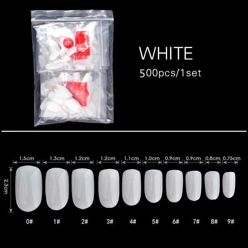 600pcs/Bag Round head Nail Art Tips Transparent/Natural False Nails Art Tips Flat Shape Full Cover Manicure Fake Nail