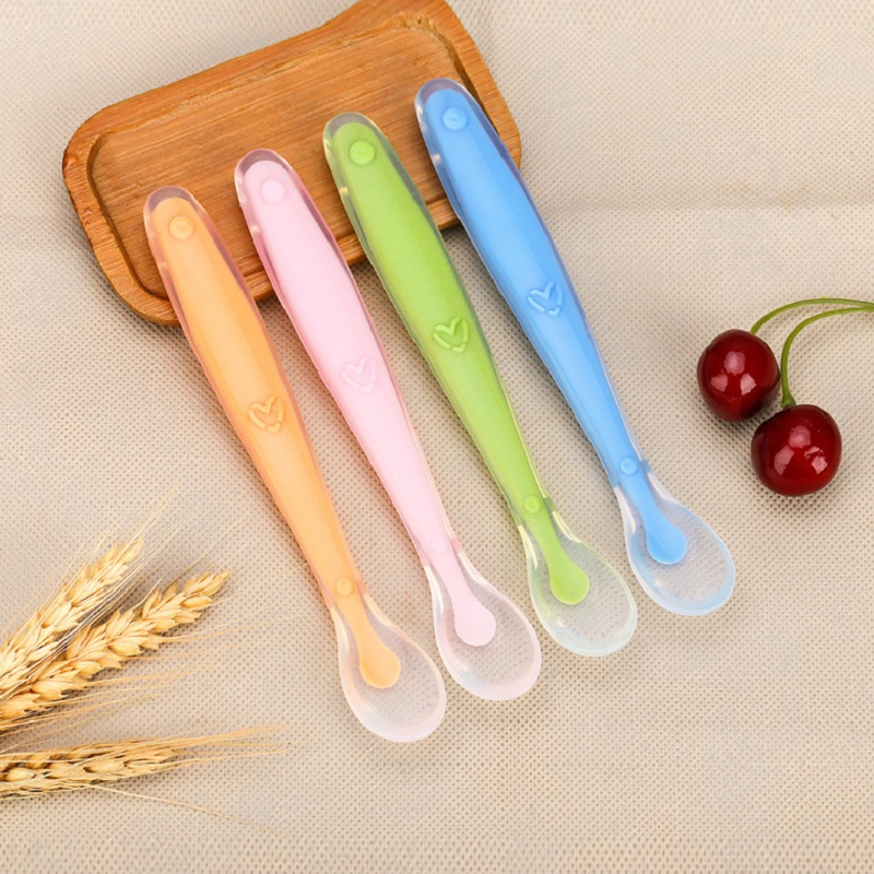 New Baby Soft Silicone Spoon Candy Color Temperature Sensing Spoon Children Food Baby Feeding Tools Baby Spoon