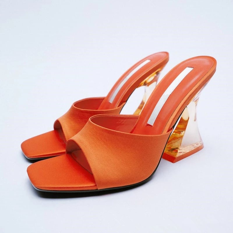 Latest Summer and Autumn Women's Green shoes Silky Wide Band Transparent High Heel Comfortable Green Sandals Heels