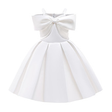 New Girl Child Kaftan Dress Fashion Sweet Bow Sleeveless Solid Color Abaya Dubai Lace Children's Princess Dresses