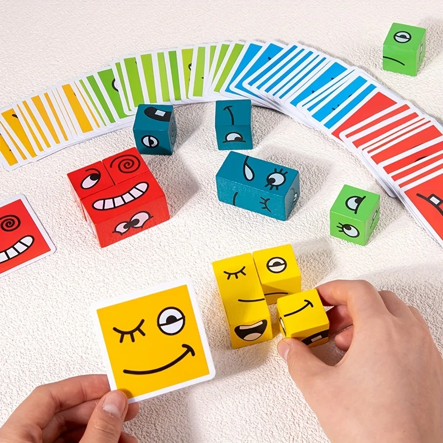 Puzzle Building Blocks Montessori Rubik's Cube Children's Face Changing Expressions Building Blocks Tabletop Games Toys