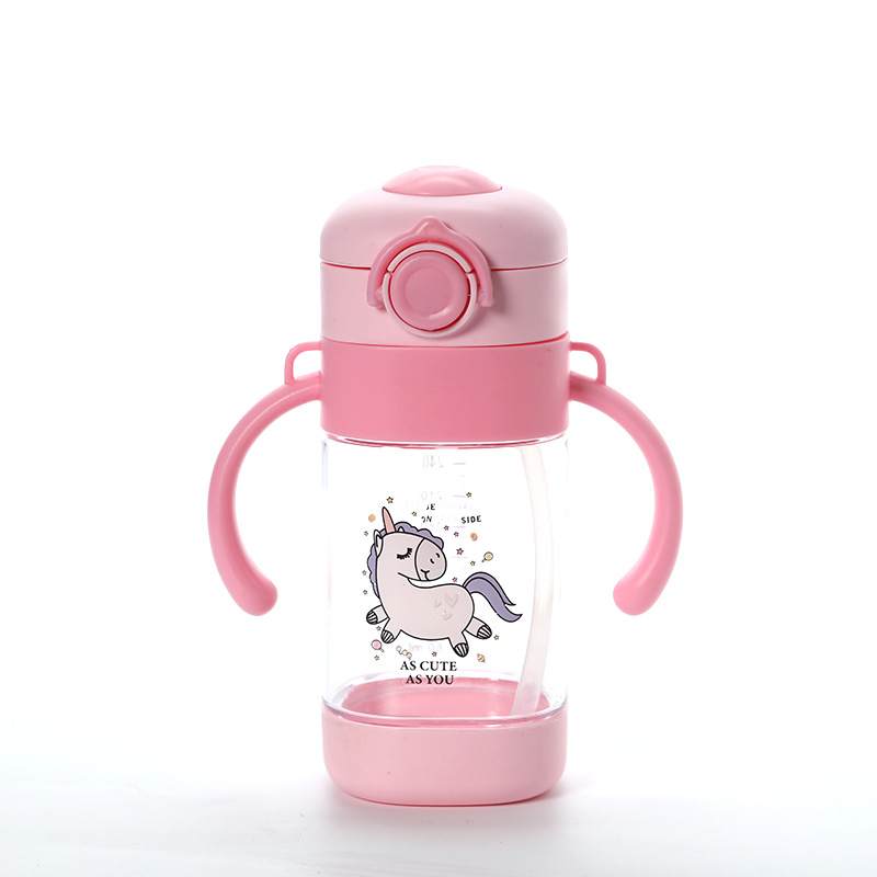 Children's bounce cup with square sling Baby dual-use learning to drink cup with handle baby learning to drink straw cup 360ML