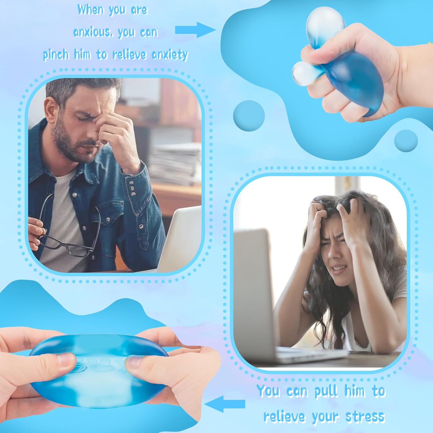 Stress Cube Squishy Stress Balls for Adults Kids Sensory Fidget Toy for Your Best Mellow and Chill - Fidget Ice Cubes-Square Shape with Filling in Blu