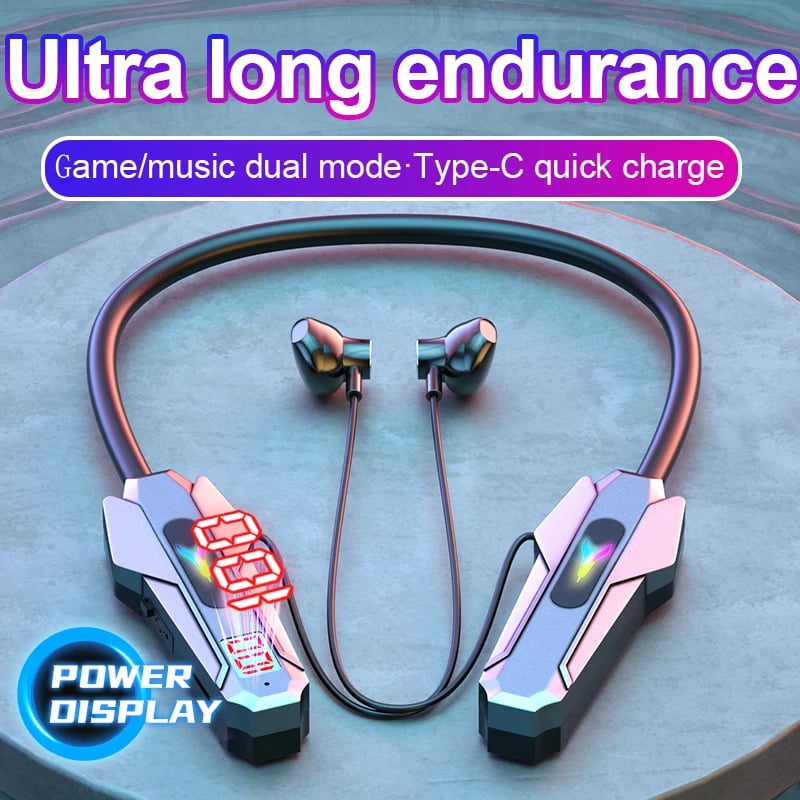 LED Display Long-lasting Wireless Bluetooth Earphones Neckband Gaming Headphones Waterproof Sports Magnetic Headsets with HD Mic