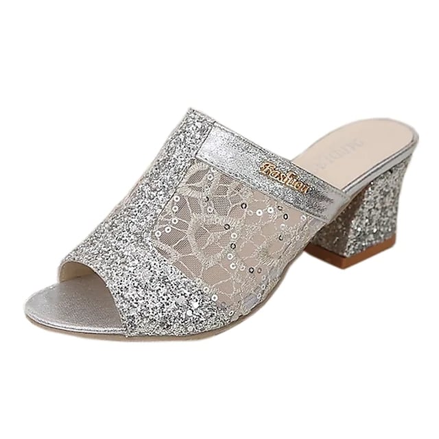 spring and summer new fish mouth middle heel mesh sandals women's shoes thick heel fashion thick bottom women's slipper