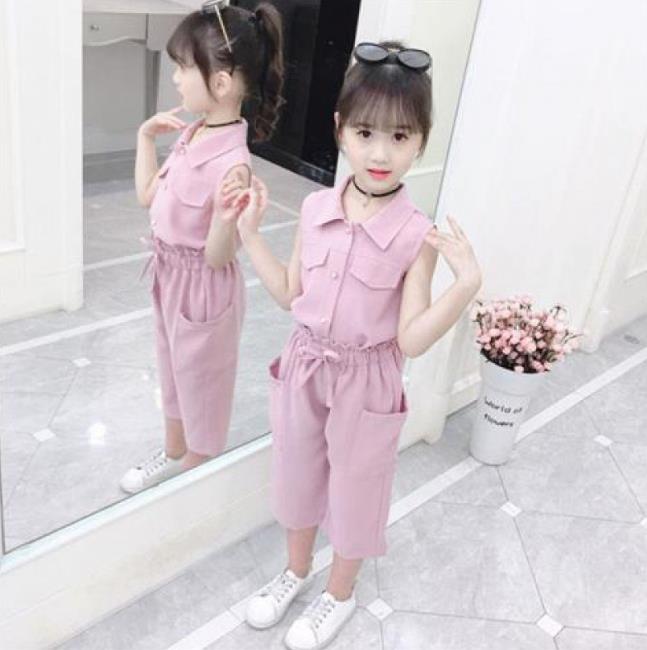 4-9 Years Children Girls Clothes Set Sleeveless T-Shirt +Cropped Short Pants Summer Fashion Outfit