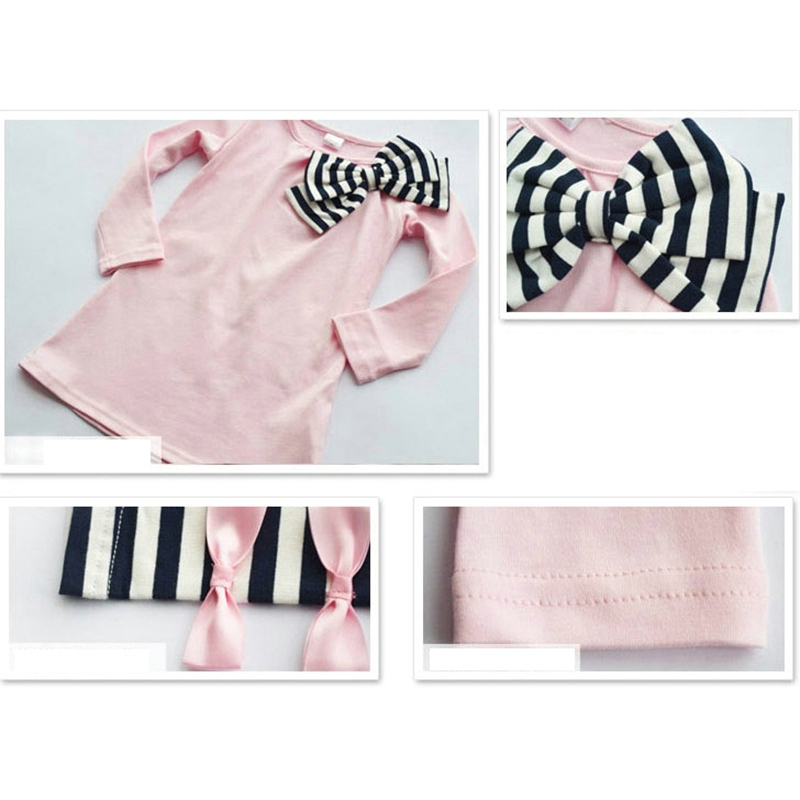Winter Baby Girl Clothing Set Long Sleeve Bow T-shirt Top +strip Pants with Small Bow Kid Girls Clothing Suits Outfits