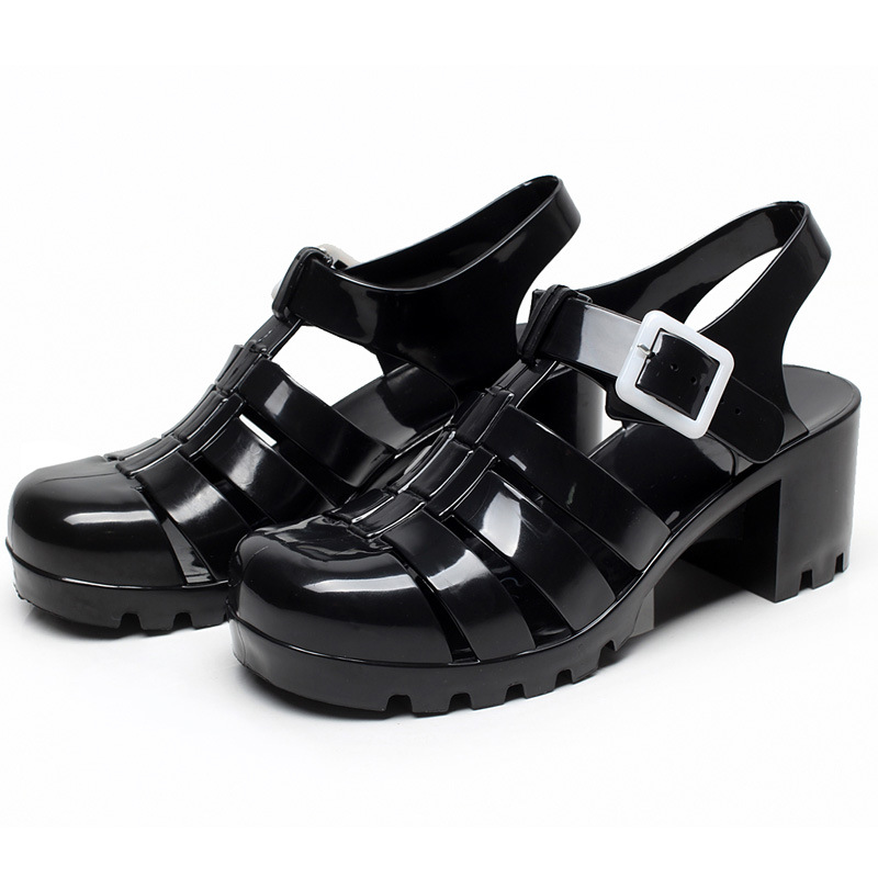 Summer Women’s Crystal Jelly Sandals Female Plastic High-heeled Gladiator Sandals Fashion Beach Shoes Hollowed-out Pumps