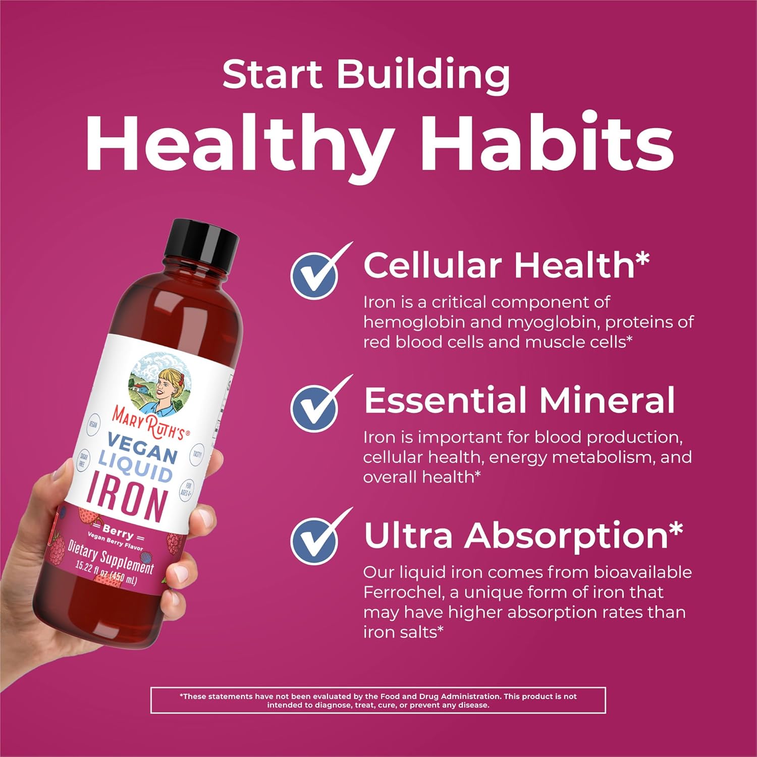 MaryRuth's MaryRuth's Liquid Morning Multivitamin +Hair Growth (Peach Mango, 15.22oz) & Iron Liquid (Berry) | Clean Label Project Verified® | Beauty,