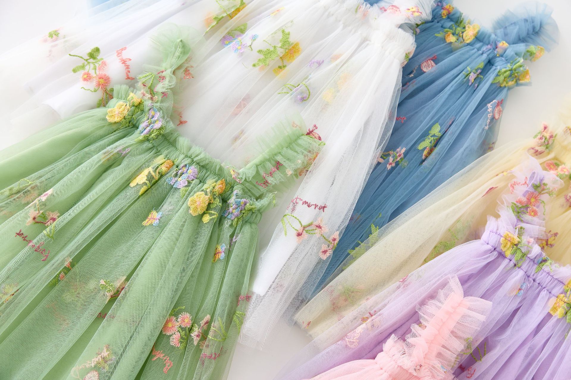 1-5 Years Toddler Baby Girls New Summer Dress for Kids Clothes Children Dress Puffy Mesh Tutu Princess Floral Embroidery Clothes