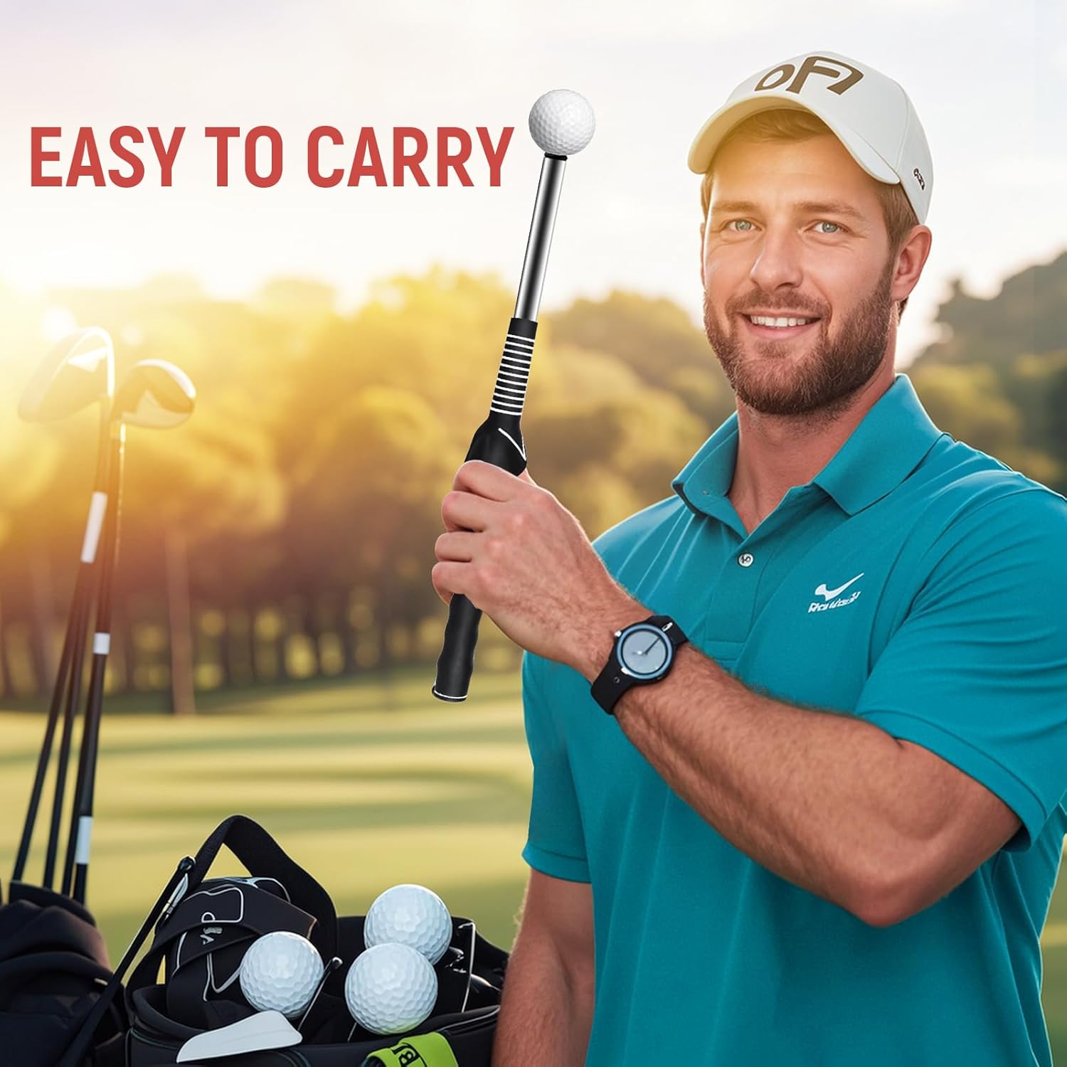 HRUIYL Retractable Golf Swing Trainer, Golf Grip Trainer, Golf Training Aid for Warm-Up, Golf Swing Training Aid, Grip Trainer Golf Club, Strength & T