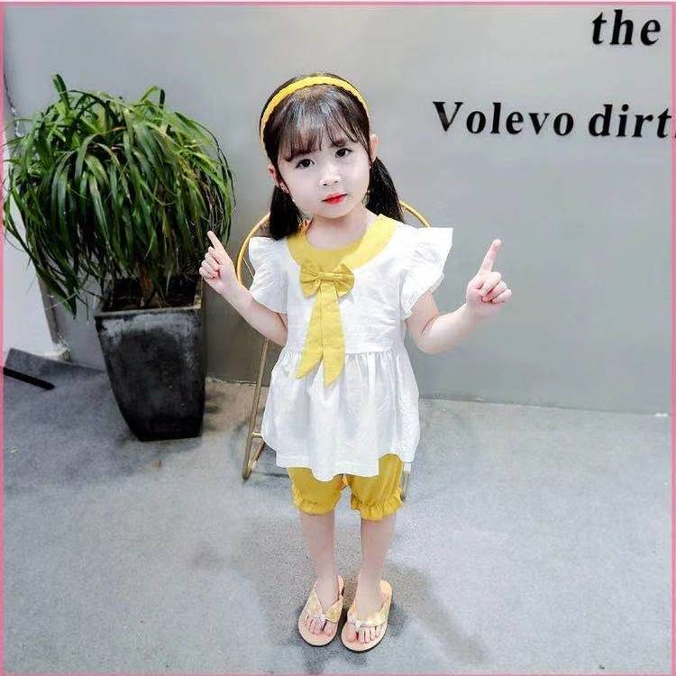Two Piece Kids Girls Clothing Set with Chiffon Vest Top and Shorts