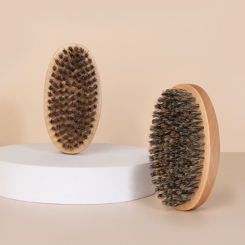 New Man Boar Bristle 360 Wave Wood Beard Brush Face Massage Facial Hair Cleaning Brush For Men's Mustache Shaving Brush