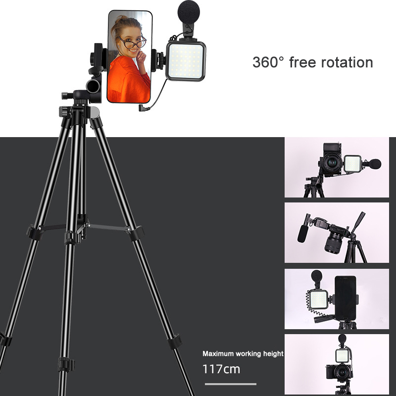 Vlog Tripod LED Fill Light With Microphone Remote Control For Video Camera Phone Interview Live Recording YouTube