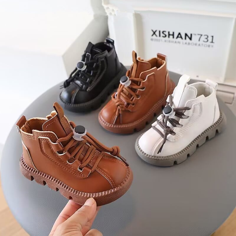 Autumn Winter Girls Leather Shoes Kids Snow Boots Fashion Baby Girl Shoes Soft Bottom Boys Short Boots
