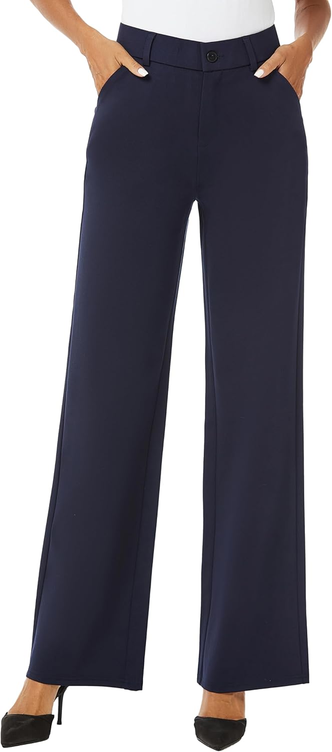 iChosy Womens High Waist Wide Straight Leg Trousers Casual Slacks Dress Pants with Pockets