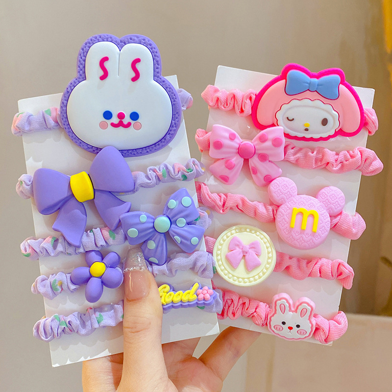 New Girls' Flower Bow Hair Loop Little Girls Tie Horsetail Not Hurt Hair Elastic Elastic Elastic Band Cartoon Headrope