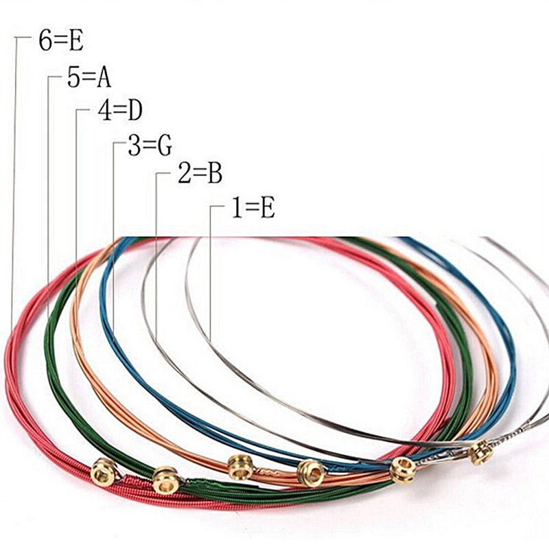 6Pcs/Set Acoustic Guitar Strings Rainbow Colorful Guitar Strings E-A For Acoustic Folk Guitar Classic Guitar Multi Color