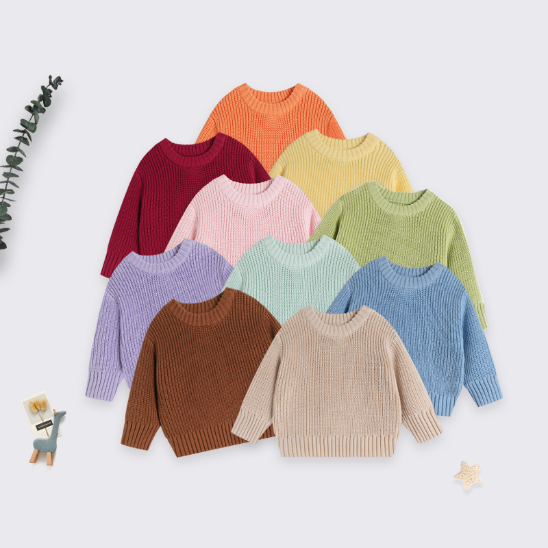 Baby sweater, round neck, baby knitted base sweater, baby inner layer, girls' and children's base cotton clothes
