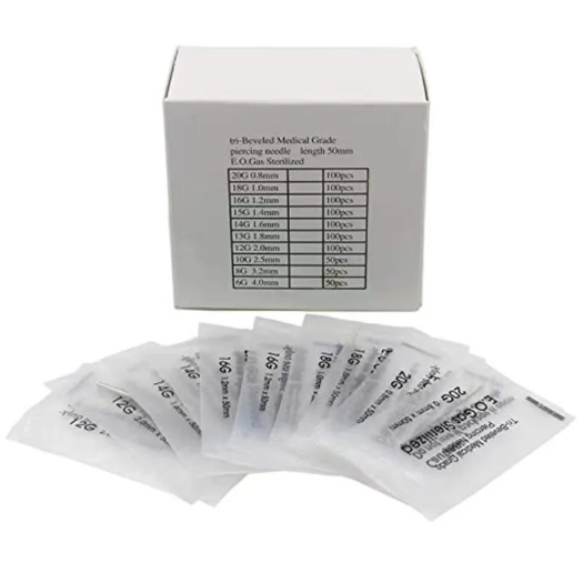 100pcs Piercing Needle 12G 14G 16G 18G 20G Mixed Surgical Steel Sterile Disposable