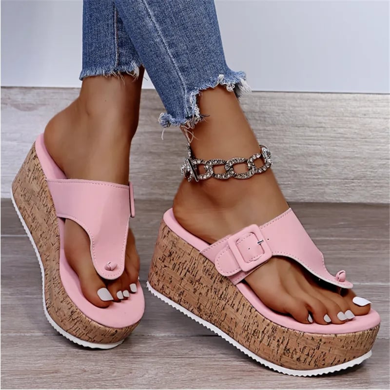 Women Summer Flip Flops Shoes Female Wedge Platform Sandal 2023 New Ladies 7.5cm Thick Bottom Casual Slippers Shoe Black Pink