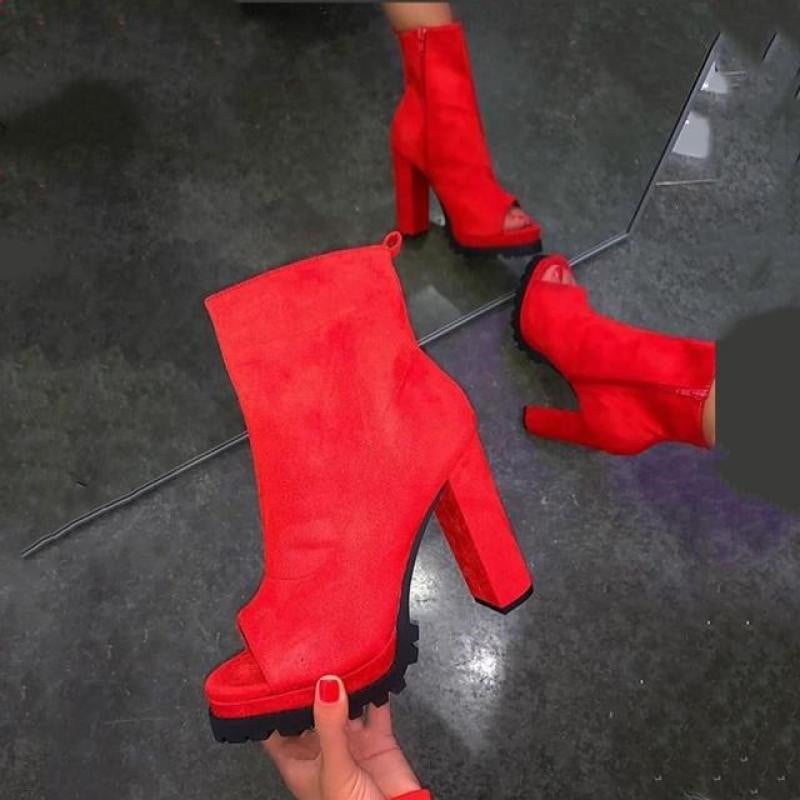 Totem printing ladies casual boots large size ladies ankle boots new fashion zipper mouth boots with square heel
