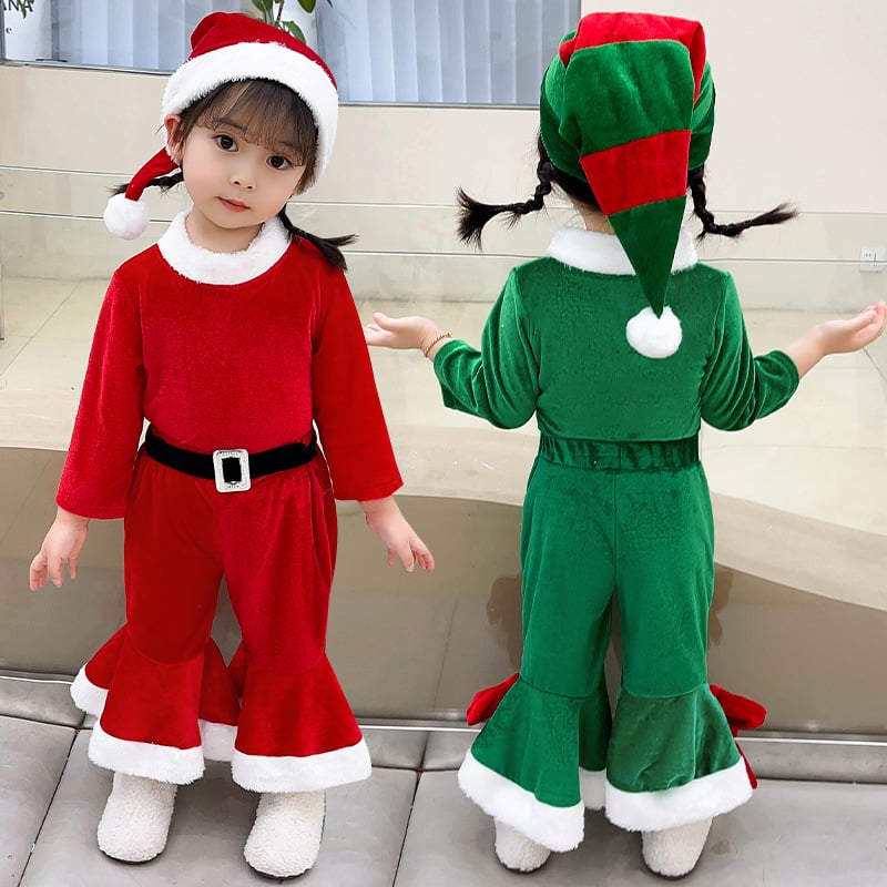Baby Girl Christmas Outfits Long Sleeve Bell Bottom Pant Christmas Clothes Set Santa Costume Cosplay Clothes
