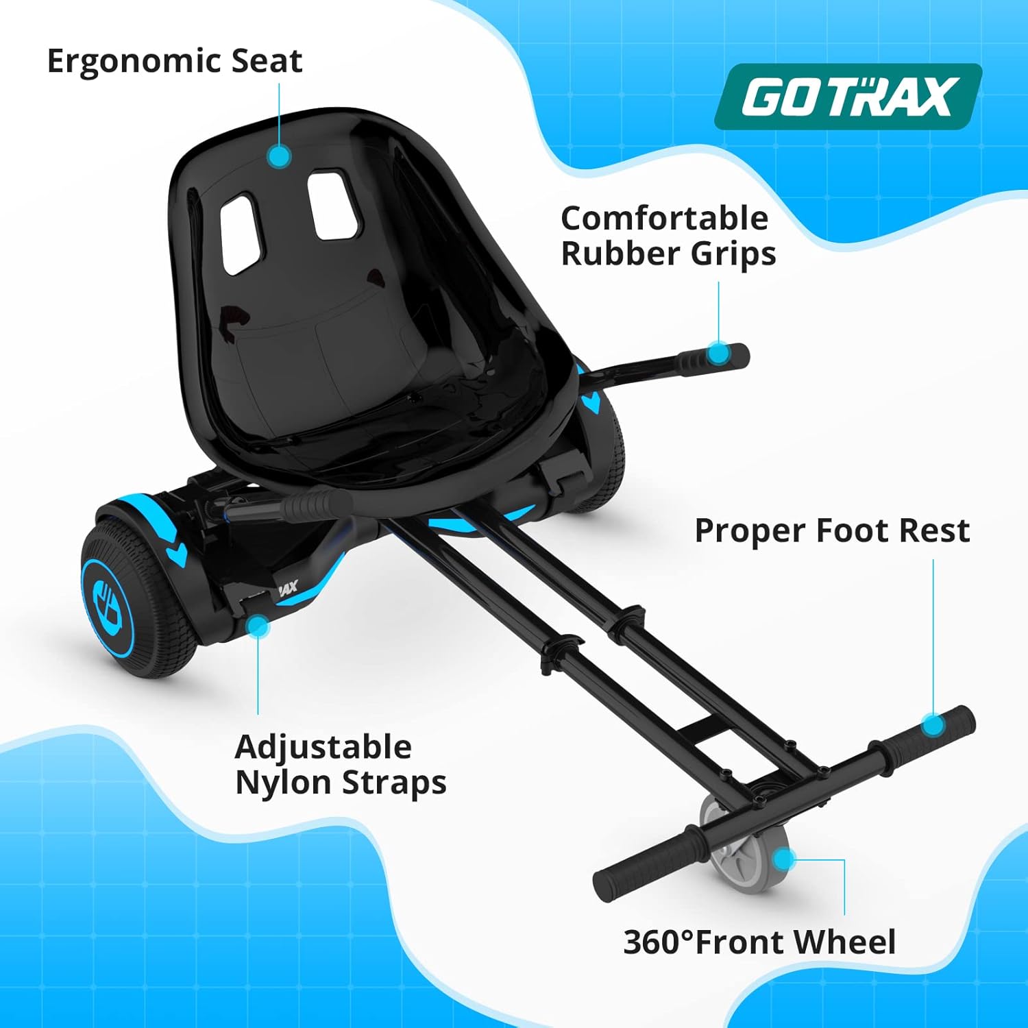 Gotrax Hoverboard Kart Seat Attachment Accessory for 6.5" 8" 8.5" 10" Self Balancing Scooter, Adjustable Frame Length and Handlebar Control Buggy Atta