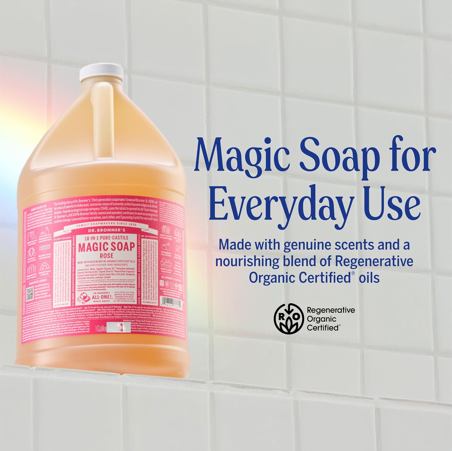 Dr. Bronner's Magic Soap Pure-Castile Liquid Soap (Rose, 32 Ounce) - Made with Regenerative Organic Certified Oils, 18-in-1 Uses: Face, Body, Hair, La