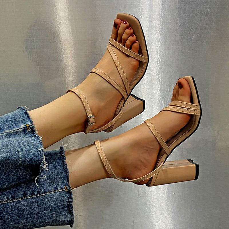 New high heels women large size sandals women thick heel square toe women's shoes