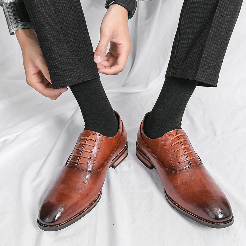Men Fashion Oxford Shoes Party lace-up Wedding Shoes Classic Business Formal Pointed Leather Shoes Man Boss Social Office Shoes
