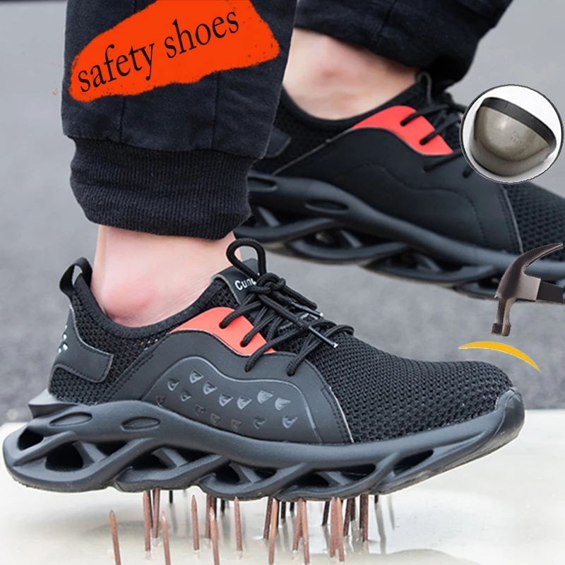 steel toe cap safety shoes men's sports shoes casual work boots men's breathable mesh safety construction anti-smashin