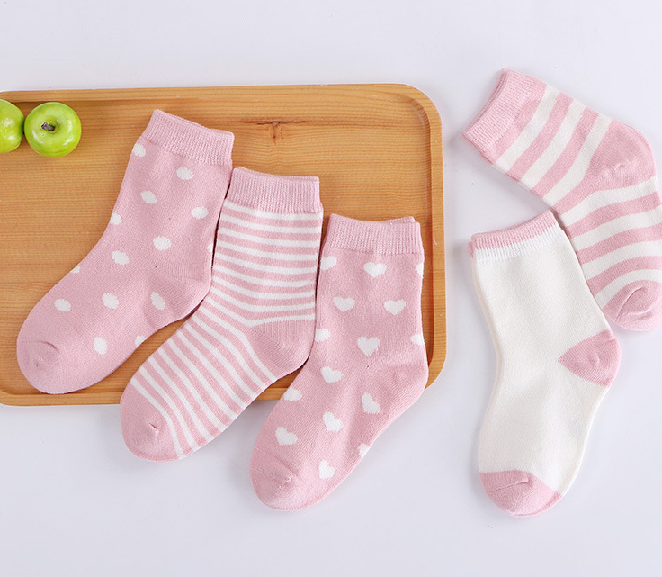 5Ps / striped children's socks middle tube male and female baby cotton socks dot toddler breathable children's
