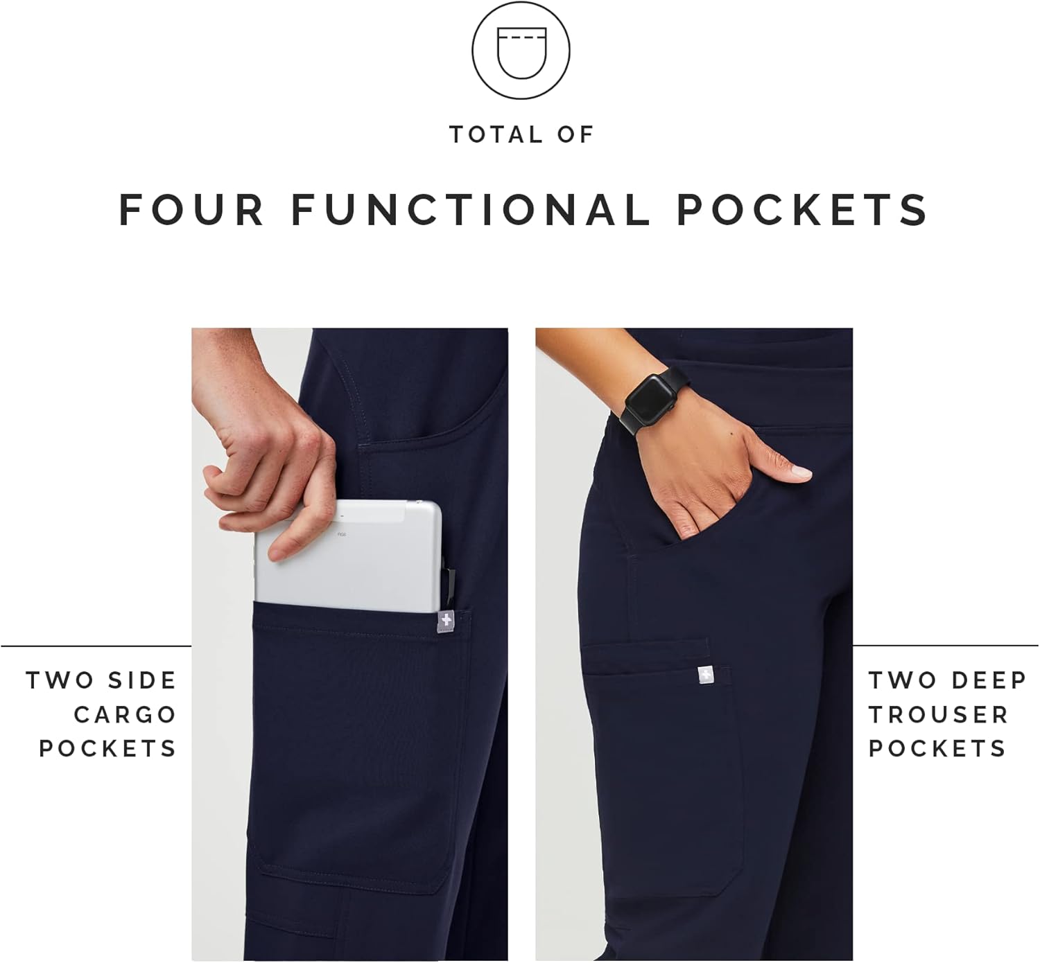 FIGS Kade Cargo Scrub Pants for Women — Classic Fit, Straight Leg, 4 Pockets, Yoga Waistband, Anti-Wrinkle