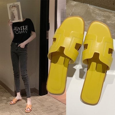 Women's H slippers new fashion outdoor multifunctional slippers, wearing flat slippers H ladies flat slippers sandals