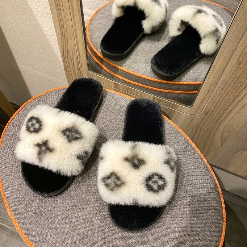 Leopard-print fur slippers women's autumn outer wear one-word drag fur women's shoes sandals non-slip PVC half drag