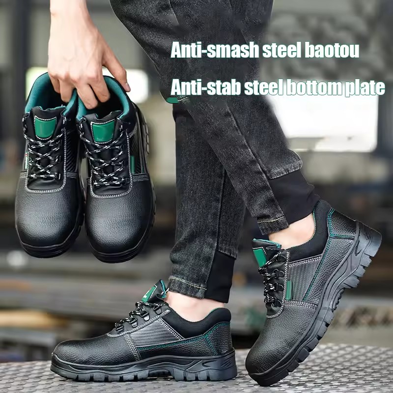 PU Leather Steel Iron Toe Labor Safety Boots Men Security Anti Puncture Rubber Outsole Work Shoes