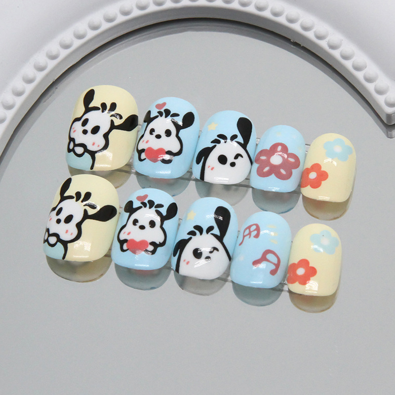 Children Press on Nails 24 Pcs Fake Nails Tips for Kids Acrylic Nails Pre-glue Full Cover Short False Nails Cute Fingernails