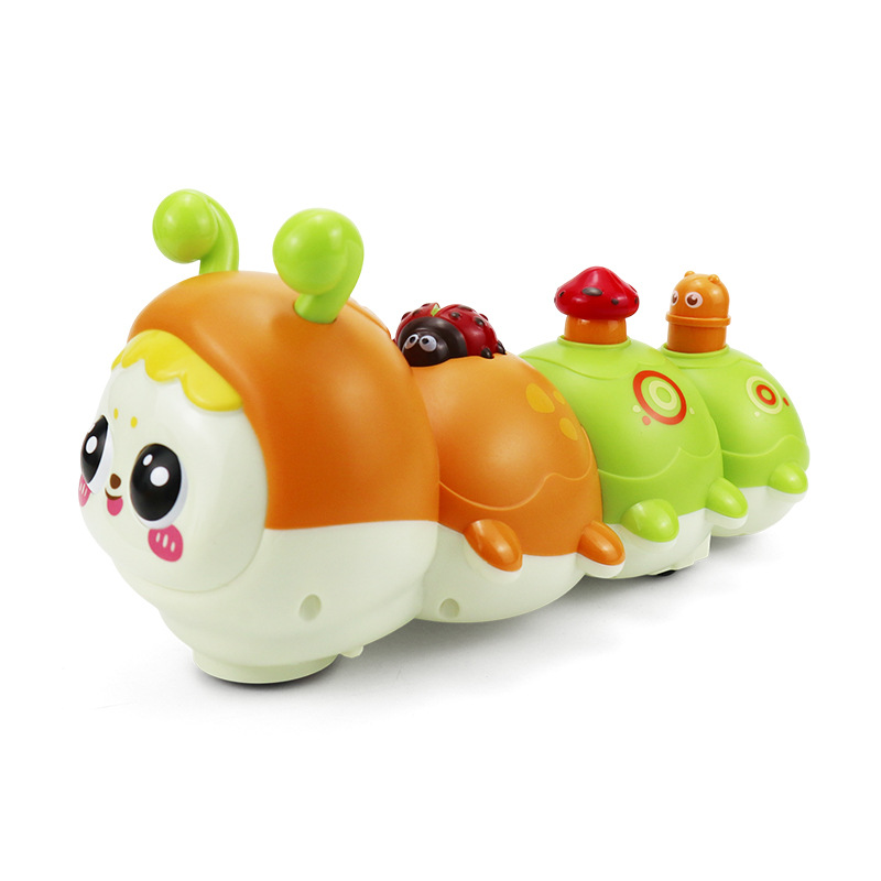 Cute caterpillar style baby crawling toy with lighting, music and automatic steering, letter and number design