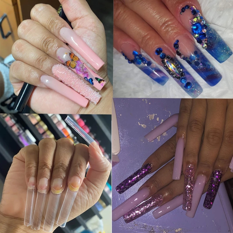 500 Pcs/Bag XXL C Curve Straight Length Nail Tips Extra Nature Transparent Long Salon False Nail Tip Half Cover Artificial Nails