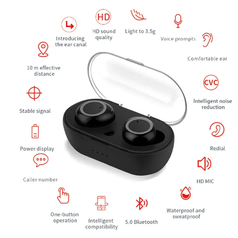 JC TWS Y50 Wireless Earphones Bluetooth Noise Cancelling HIFI Stereo Sport Earbuds For Smartphones iPhone Xiaomi huawei