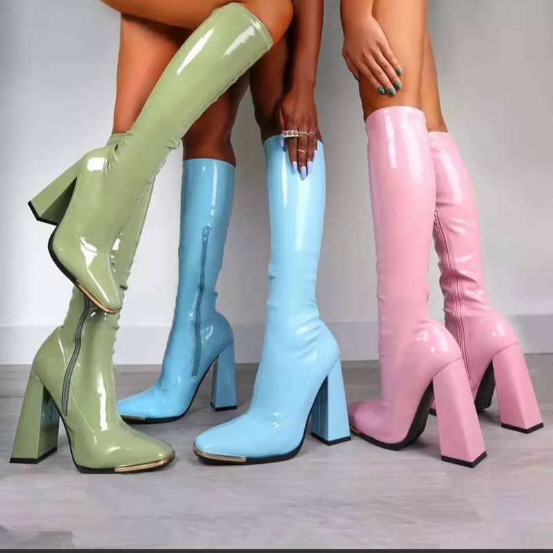 Mstacchi Women Mid-Calf Boots Sexy Solid Color Leather Folds Boots Pointed Toe Thin Heels Stiletto Party Shoes Large Size 34-45