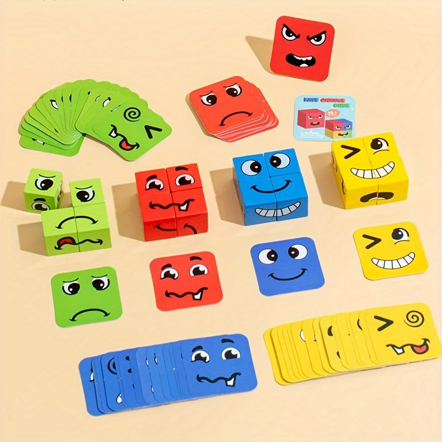Puzzle Building Blocks Montessori Rubik's Cube Children's Face Changing Expressions Building Blocks Tabletop Games Toys