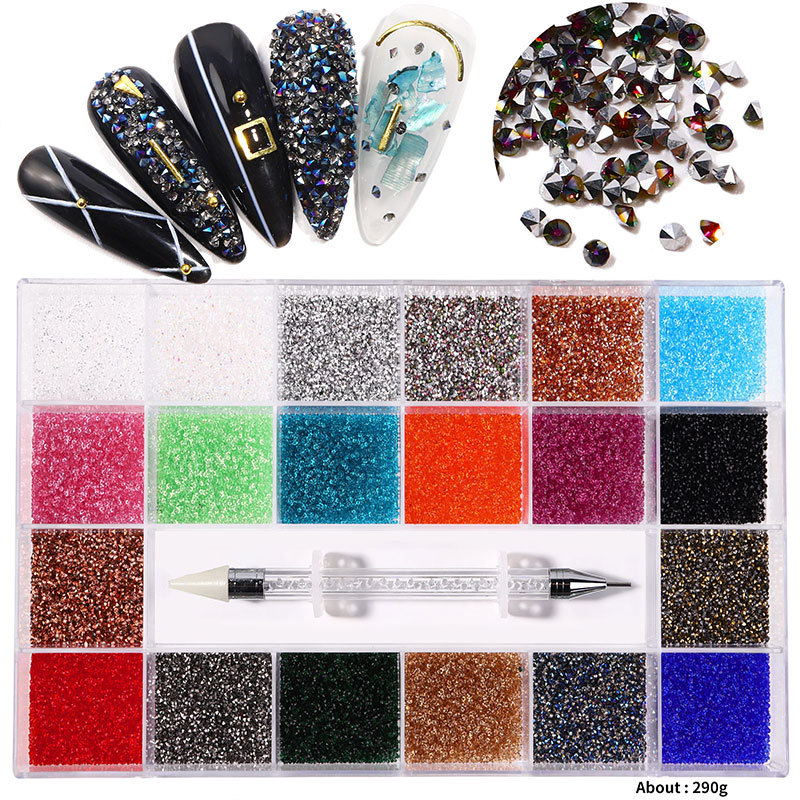 21 Grid Rhinestone Boxed Nail Rhinestone Flat Glass Shaped Rhinestone DIY Nail Rhinestone Nail Art Jewelry Set