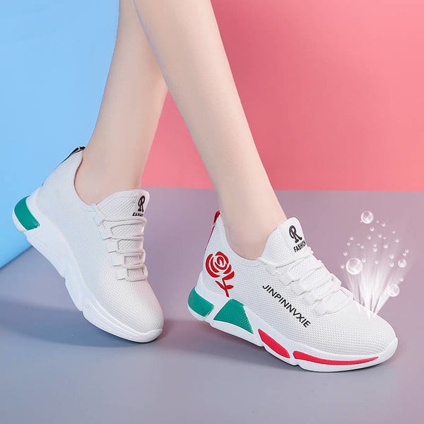s Female Spring and Summer New Air-permeable Mesh Shoes Baitie Mesh Red Thick-soled Leisure Sports Shoes