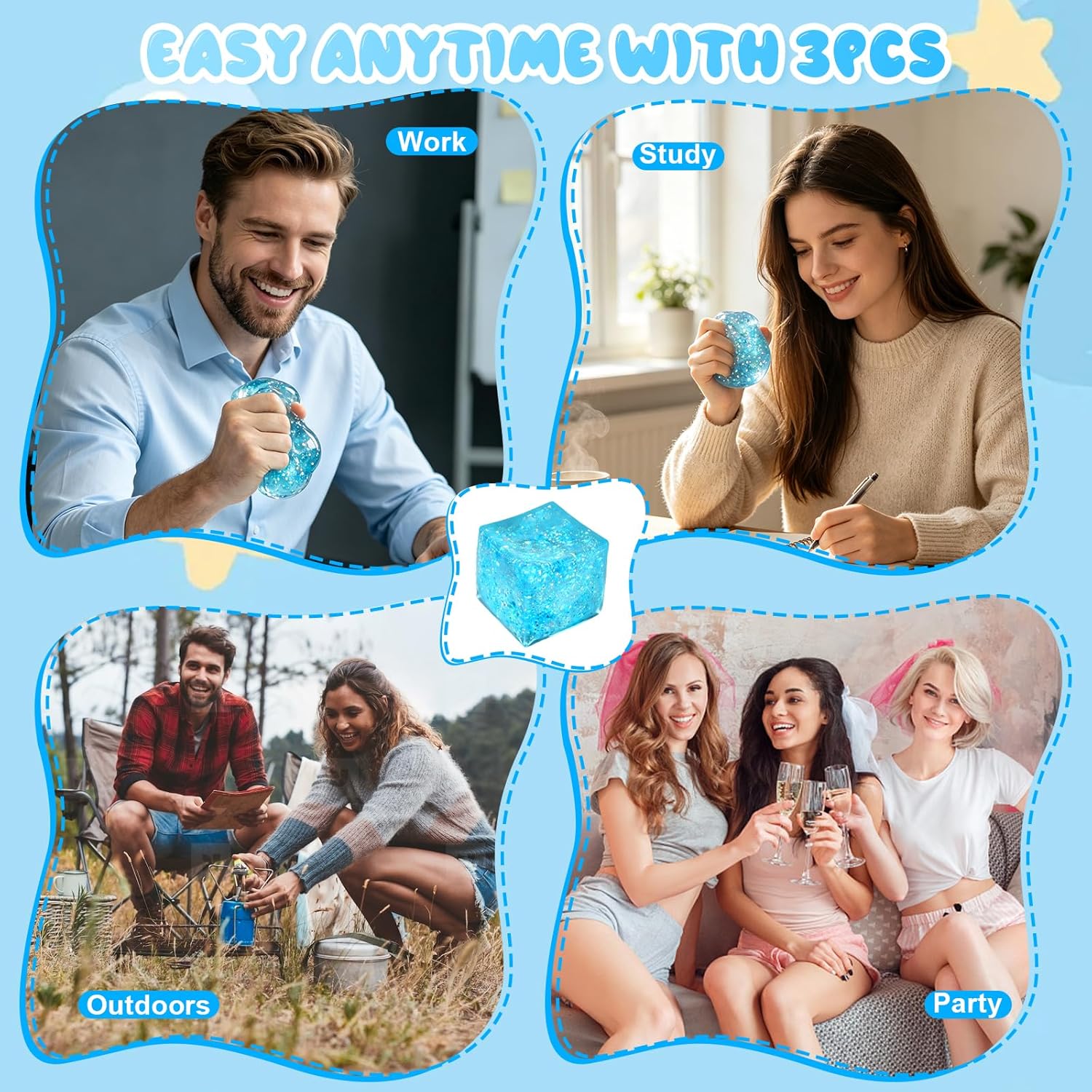 Nice Ice Cube Sensory Squeeze, Ice Cube Squishy Stress Balls for Adults Slow Rise Squishies with Solid Squish Soft Fidgets Malt Sugar Squishy for Anxi